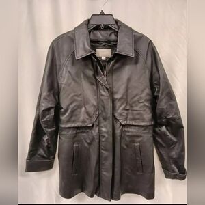 Croft & Barrow Womens Black Long Sleeve Leather Full-Zip Jacket Size Medium